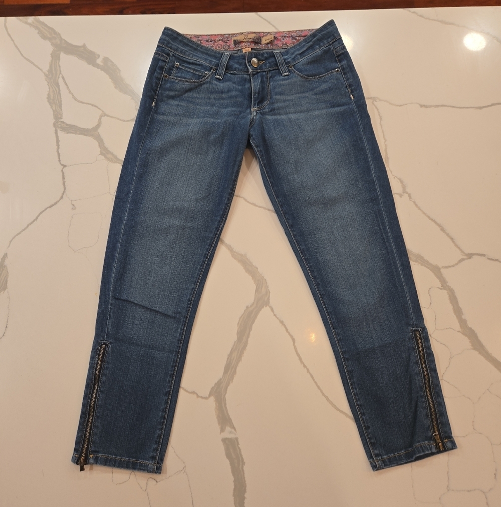 VTG Y2K Paige Low Rise Stretch Denim Blue Capri Jeans Zipper Size Womens 24 USA